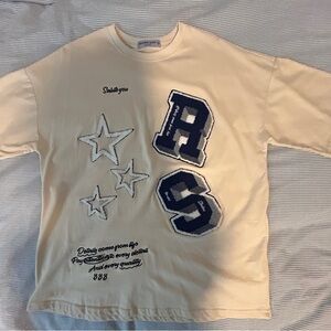 Aelfric Eden Cream and Blue Baggy Graphic Tee